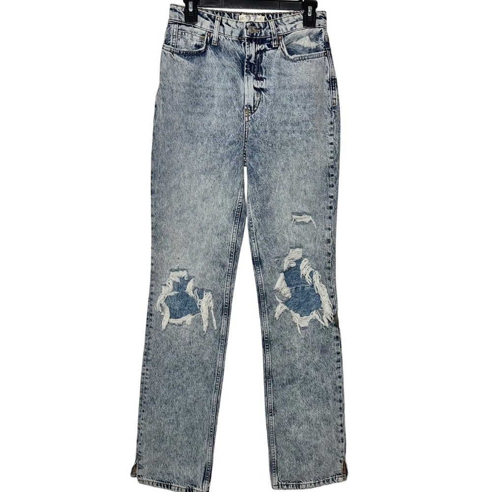We The Free People Distressed Straight Leg Jeans‎ 27 My Own Lane Acid Wash Blue